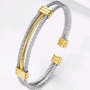 Stainless Steel Women's Two Tone Adjustable Cuff Bracelet